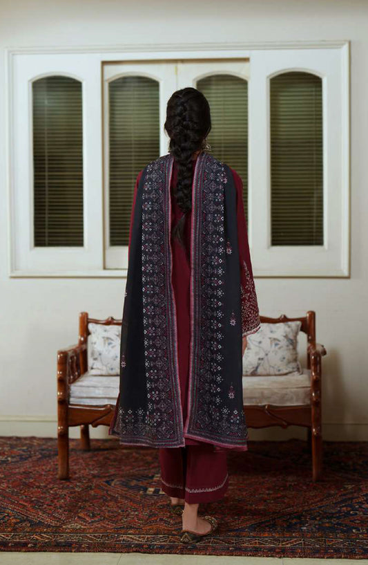 Sakoon by Casual Lite Embroidered Cotton Lawn Stitched 3 Piece Suit - Outfit-07 The Maroon - CL26SKN - Summer Collection