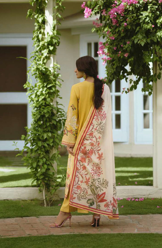 Sakoon by Casual Lite Embroidered Cotton Lawn Stitched 3 Piece Suit - Outfit-01 The Yellow - CL26SKN - Summer Collection