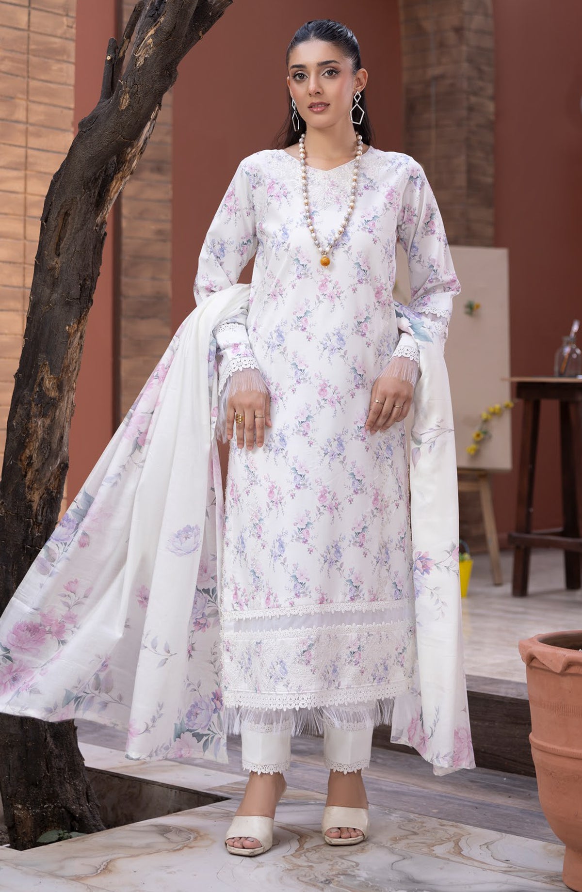 Sanam Saeed Premium Embroidered Lawn Unstitched 3 Piece Suit - D-10 - SS26PRL - White - Summer Collection