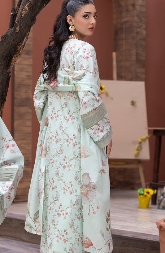 Sanam Saeed Premium Embroidered Lawn Unstitched 3 Piece Suit - D-09 - SS26PRL - Mint - Summer Collection