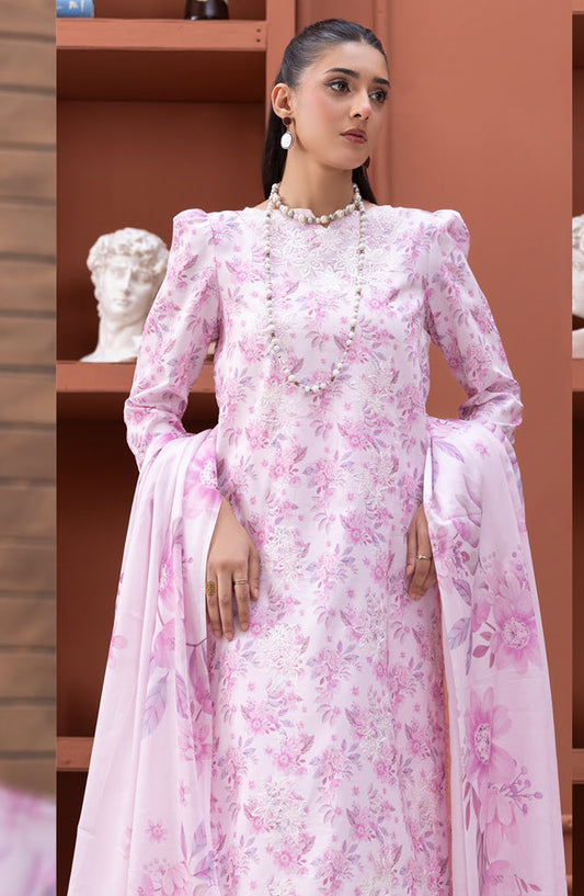 Sanam Saeed Premium Embroidered Lawn Unstitched 3 Piece Suit - D-08 - SS26PRL - Pink - Summer Collection