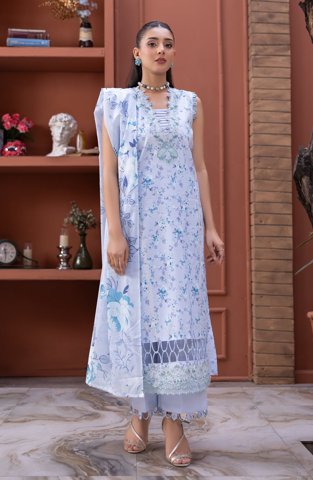 Sanam Saeed Premium Embroidered Lawn Unstitched 3 Piece Suit - D-06 - SS26PRL - Sky Blue - Summer Collection