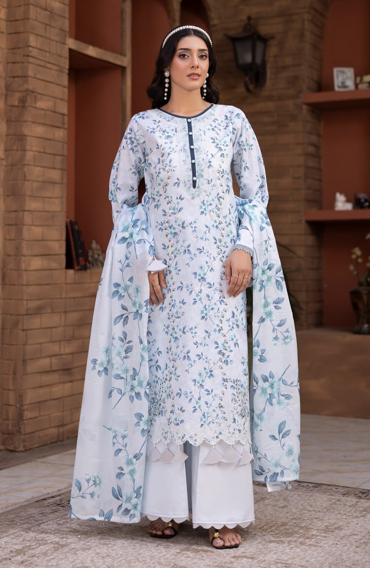 Sanam Saeed Premium Embroidered Lawn Unstitched 3 Piece Suit - D-05 - SS26PRL - Sky Blue - Summer Collection