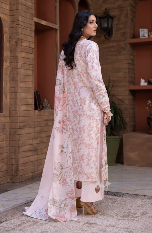Sanam Saeed Premium Embroidered Lawn Unstitched 3 Piece Suit - D-04 - SS26PRL - Pink - Summer Collection