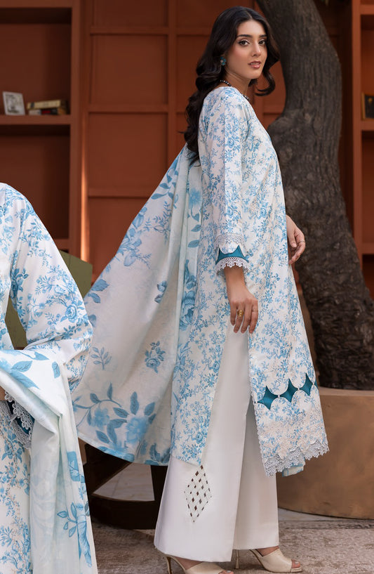 Sanam Saeed Premium Embroidered Lawn Unstitched 3 Piece Suit - D-02 - SS26PRL - Sky Blue - Summer Collection