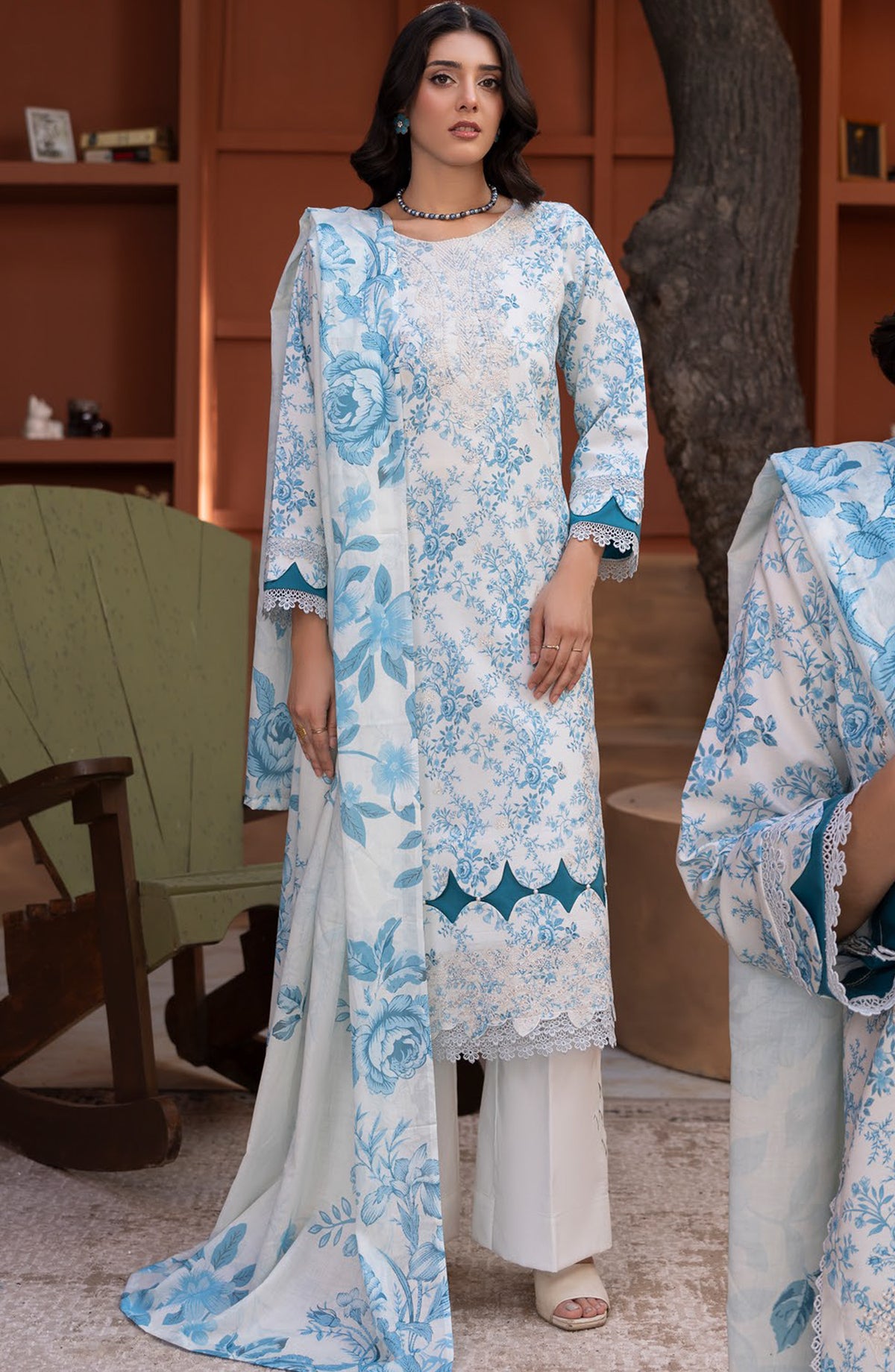 Sanam Saeed Premium Embroidered Lawn Unstitched 3 Piece Suit - D-02 - SS26PRL - Sky Blue - Summer Collection