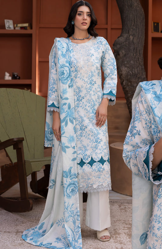 Sanam Saeed Premium Embroidered Lawn Unstitched 3 Piece Suit - D-02 - SS26PRL - Sky Blue - Summer Collection