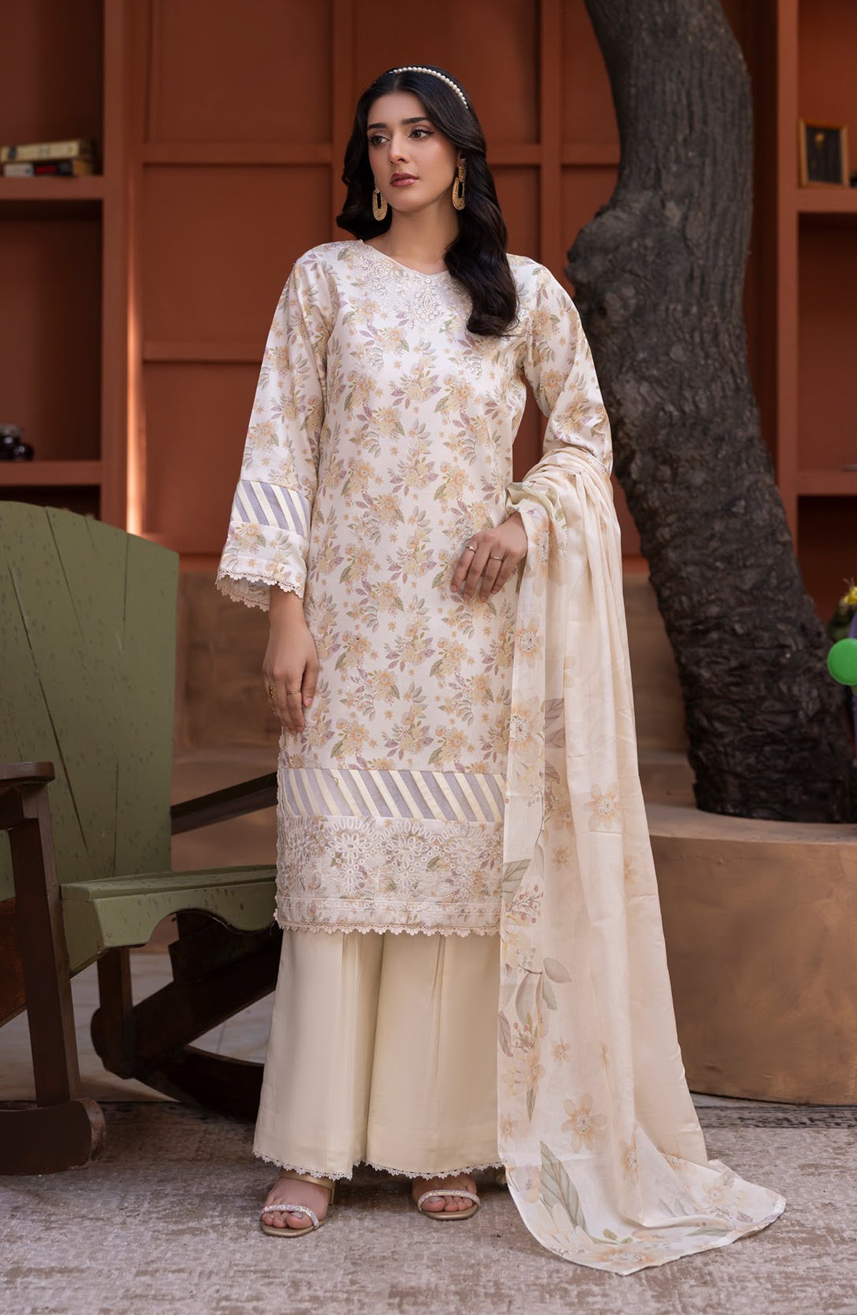 Sanam Saeed Premium Embroidered Lawn Unstitched 3 Piece Suit - D-01 - SS26PRL - Fawn - Summer Collection