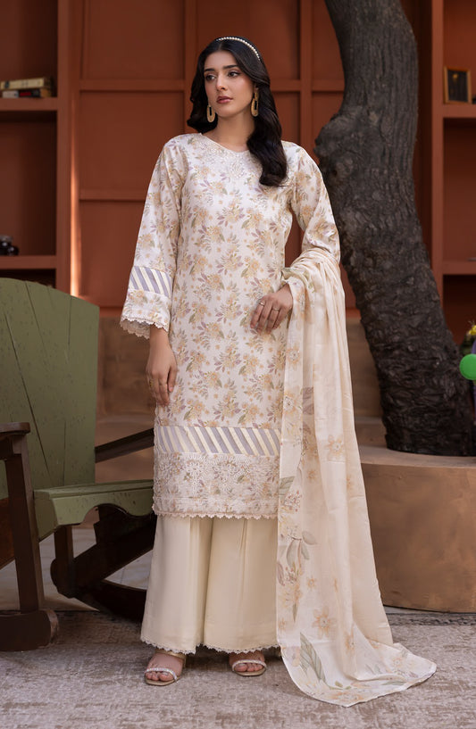 Sanam Saeed Premium Embroidered Lawn Unstitched 3 Piece Suit - D-01 - SS26PRL - Fawn - Summer Collection