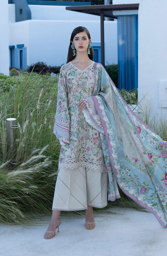 Santorini by Elaf Premium Digital Printed Lawn Unstitched 3 Piece Suit - EPN-8B FAIRYTALE - EL26SNT - Sky Blue - Summer Collection