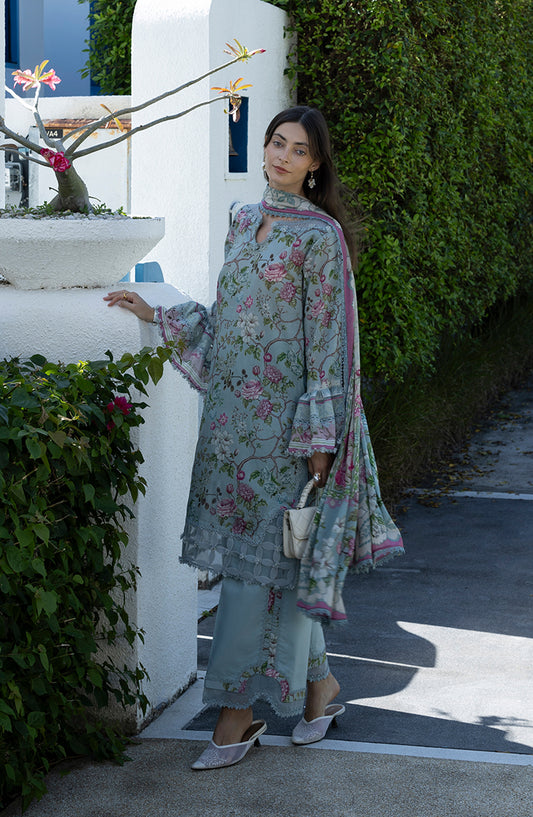 Santorini by Elaf Premium Digital Printed Lawn Unstitched 3 Piece Suit - EPN-8A EIRINI BLOOM - EL26SNT - Ferozi - Summer Collection