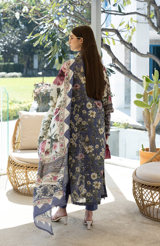 Santorini by Elaf Premium Digital Printed Lawn Unstitched 3 Piece Suit - EPN-6A BOO BERRY - EL26SNT - Blue - Summer Collection