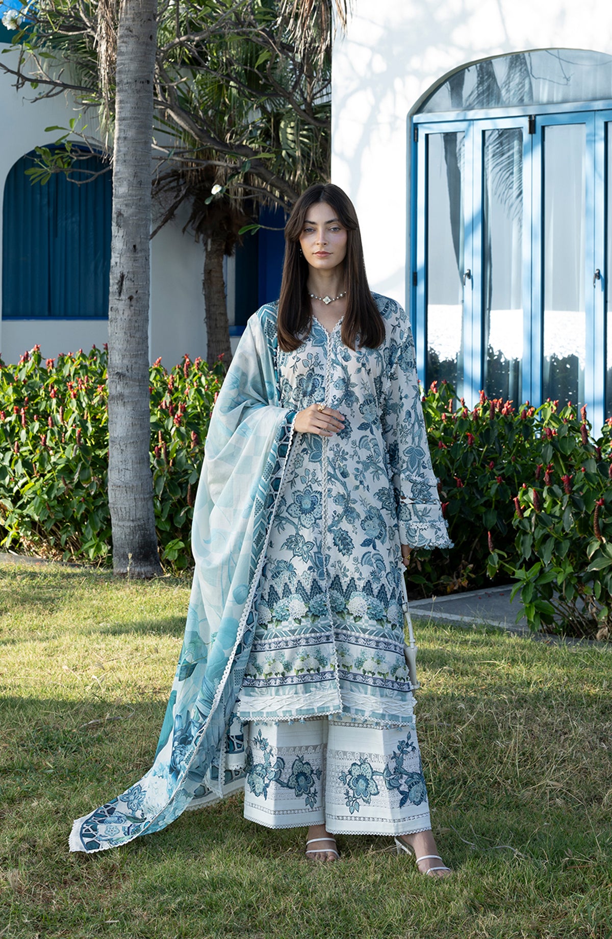 Santorini by Elaf Premium Digital Printed Lawn Unstitched 3 Piece Suit - EPN-05 SURREAL - EL26SNT - Blue - Summer Collection