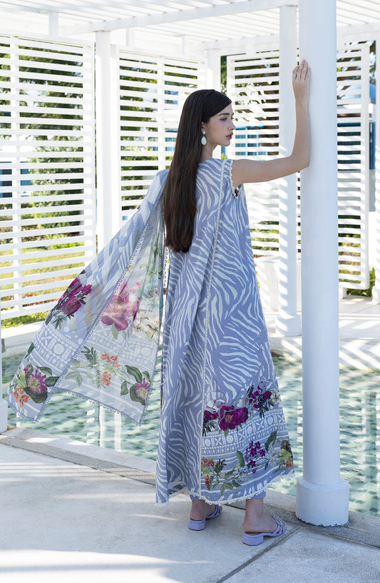 Santorini by Elaf Premium Digital Printed Lawn Unstitched 3 Piece Suit - EPN-3B SEIRA - EL26SNT - Light Blue - Summer Collection