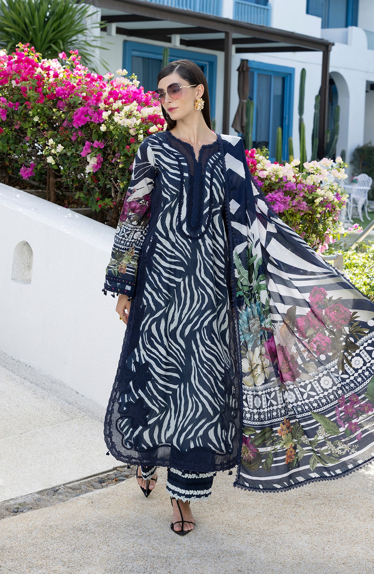 Santorini by Elaf Premium Digital Printed Lawn Unstitched 3 Piece Suit - EPN-3A STARRY NIGHT - EL26SNT - Black - Summer Collection