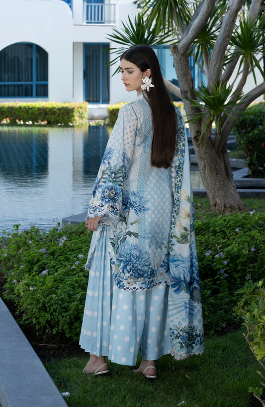 Santorini by Elaf Premium Digital Printed Lawn Unstitched 3 Piece Suit - EPN-1A OCEAN PETALS - EL26SNT - Blue - Summer Collection