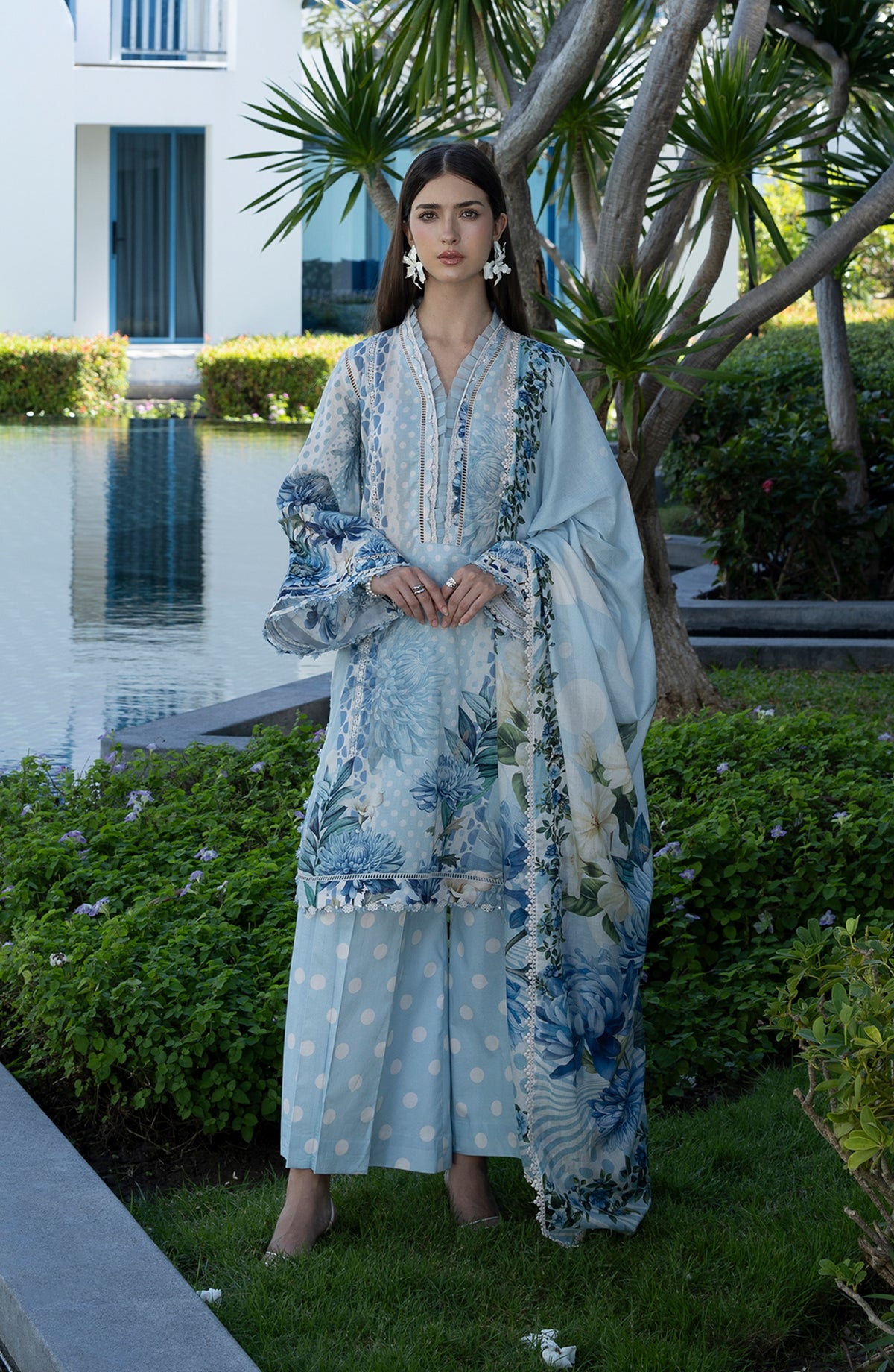 Santorini by Elaf Premium Digital Printed Lawn Unstitched 3 Piece Suit - EPN-1A OCEAN PETALS - EL26SNT - Blue - Summer Collection