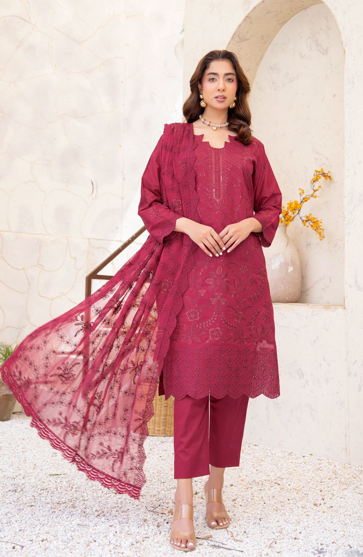 Saqafat by Riaz Arts Embroidered Lawn Unstitched 3 Piece Suit - D-08 - RA26SQT - Red - Summer Collection