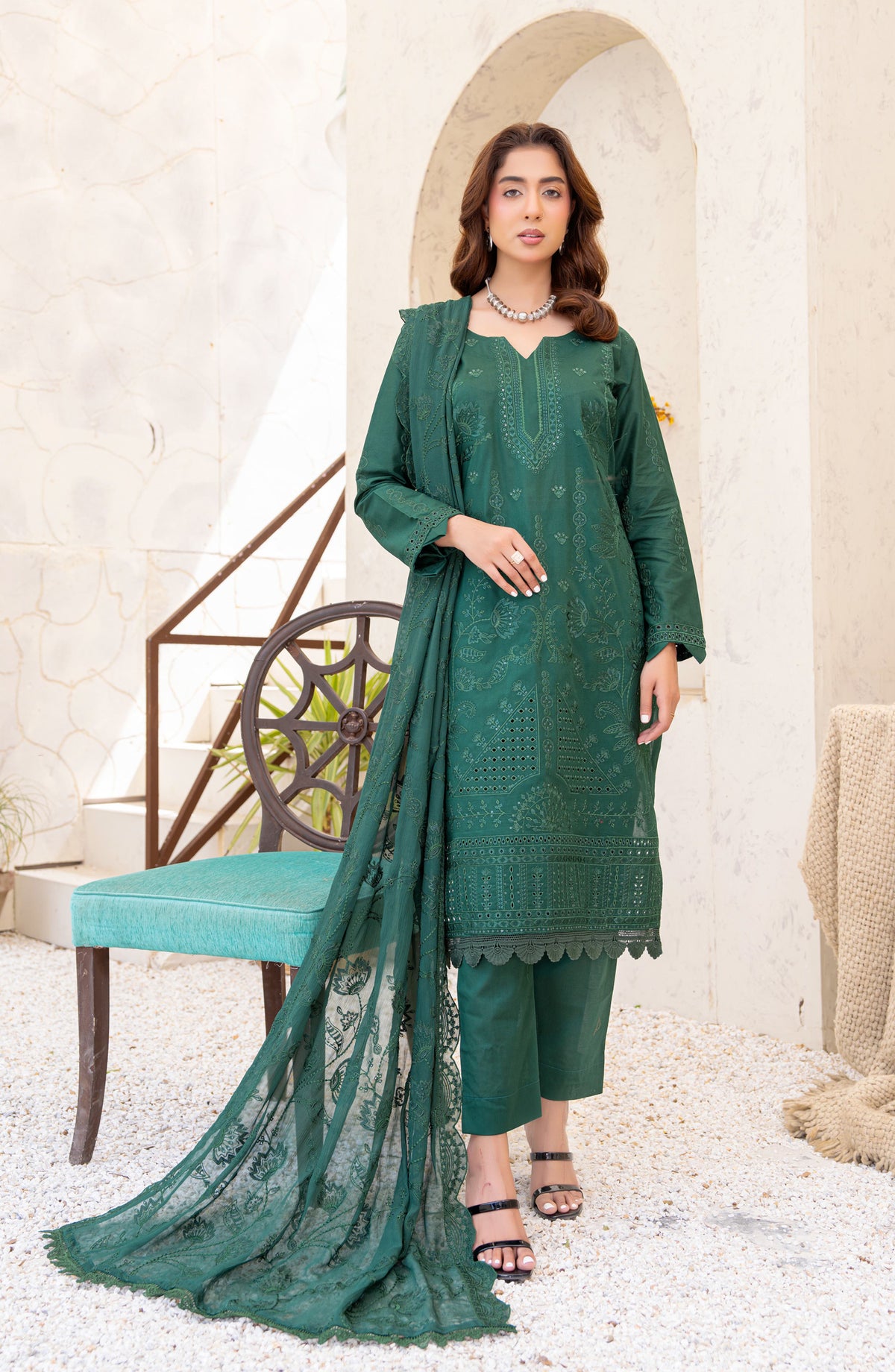 Saqafat by Riaz Arts Embroidered Lawn Unstitched 3 Piece Suit - D-07 - RA26SQT - Green - Summer Collection