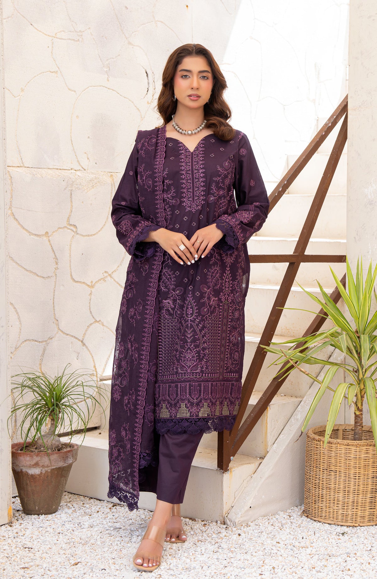 Saqafat by Riaz Arts Embroidered Lawn Unstitched 3 Piece Suit - D-06 - RA26SQT - Purple - Summer Collection