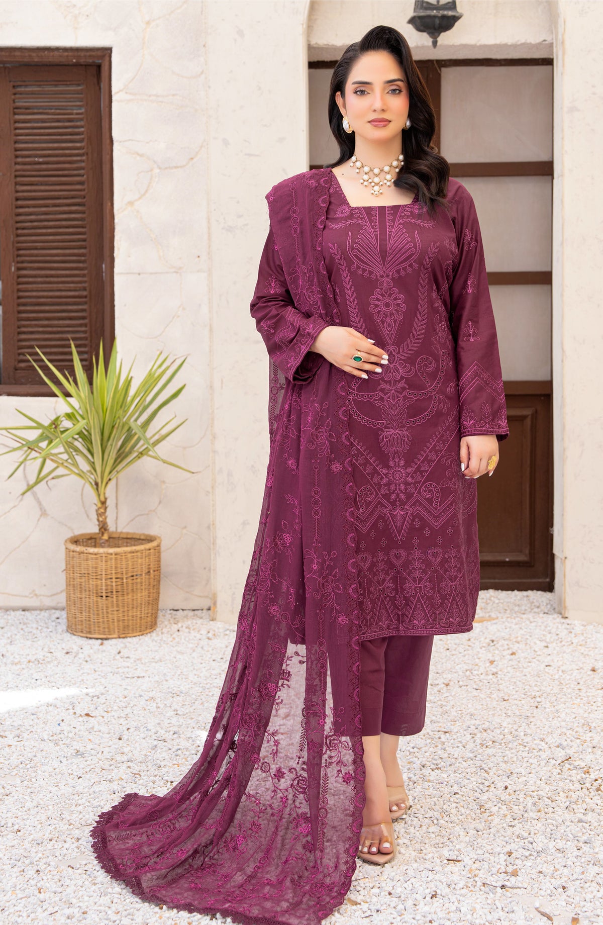 Saqafat by Riaz Arts Embroidered Lawn Unstitched 3 Piece Suit - D-03 - RA26SQT - Purple - Summer Collection