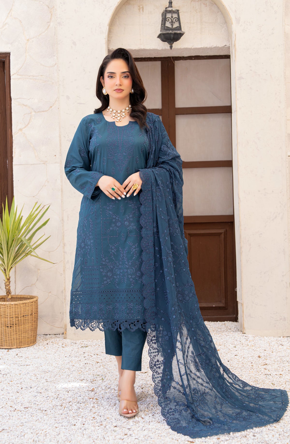 Saqafat by Riaz Arts Embroidered Lawn Unstitched 3 Piece Suit - D-01 - RA26SQT - Blue - Summer Collection
