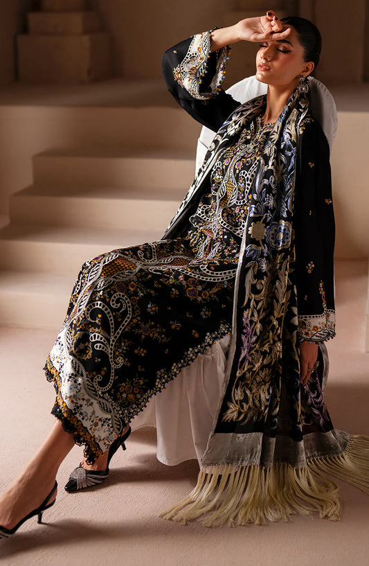 Saqqara by Bin Ilyas Embroidered Kotrai Unstitched 3 Piece Suit - 167-B - BL25SQR - Black - Winter Collection