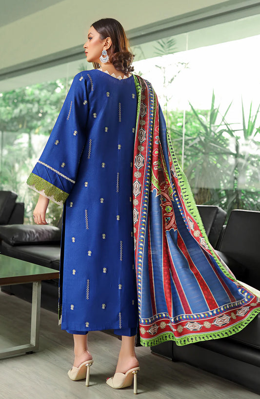 Saqqara by Bin Ilyas Embroidered Karandi Unstitched 3 Piece Suit - 755-A - BL25SQR - Blue - Winter Collection