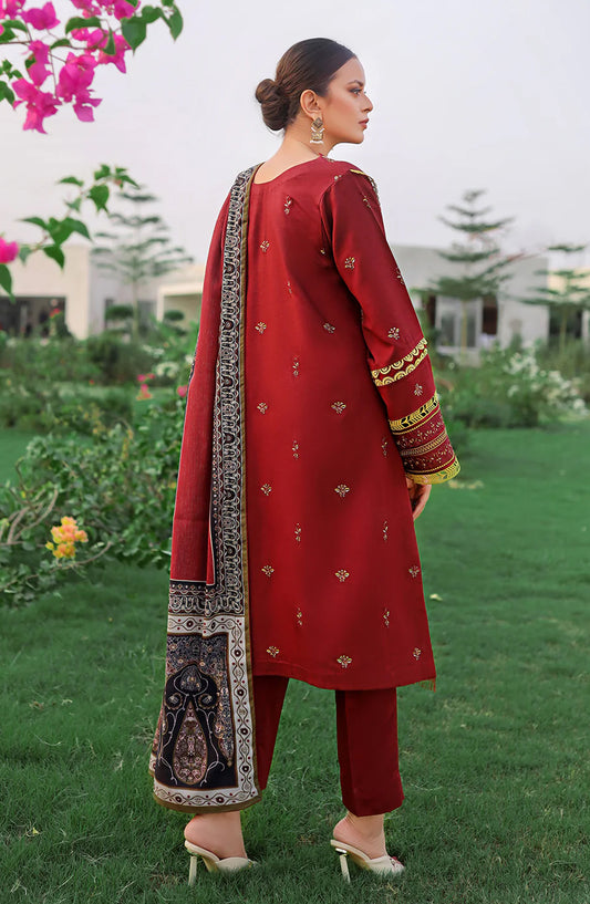Saqqara by Bin Ilyas Embroidered Karandi Unstitched 3 Piece Suit - 751-B - BL25SQR - Maroon - Winter Collection