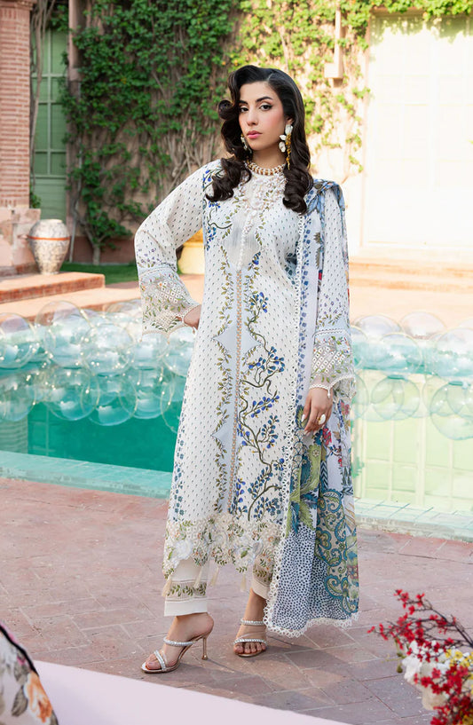 Cocktail by Sardinia Embroidered Lawn Unstitched 3 Piece Suit - D-1005 PINA COLADA - SRD25CKT - White - Summer Collection