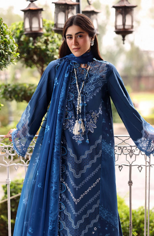 Sardinia Embroidered Lawn Unstitched 3 Piece Suit - Terrace Blue - SRD26LW - Blue - Summer Festive Collection