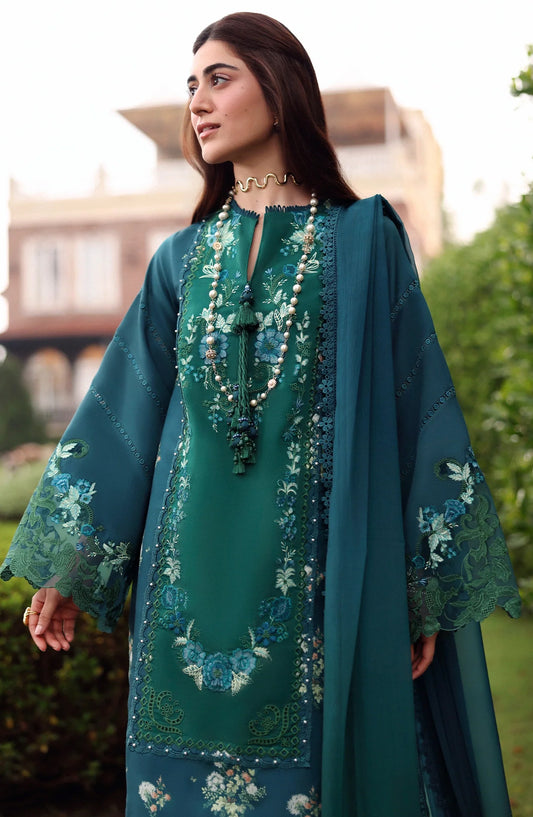 Sardinia Embroidered Lawn Unstitched 3 Piece Suit - Hillside Teal - SRD26LW - Teal - Summer Festive Collection