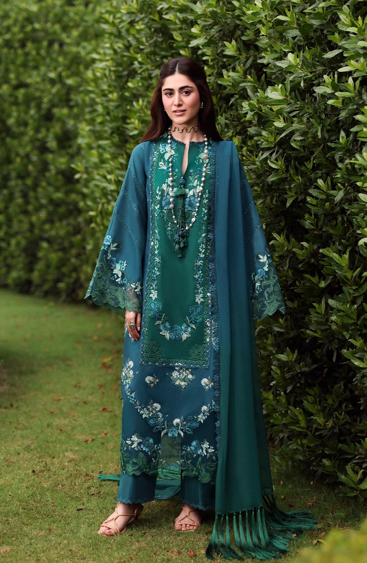Sardinia Embroidered Lawn Unstitched 3 Piece Suit - Hillside Teal - SRD26LW - Teal - Summer Festive Collection