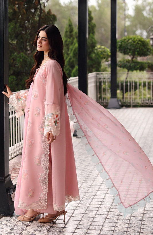 Sardinia Embroidered Lawn Unstitched 3 Piece Suit - Rose Ridge - SRD26LW - Pink - Summer Festive Collection