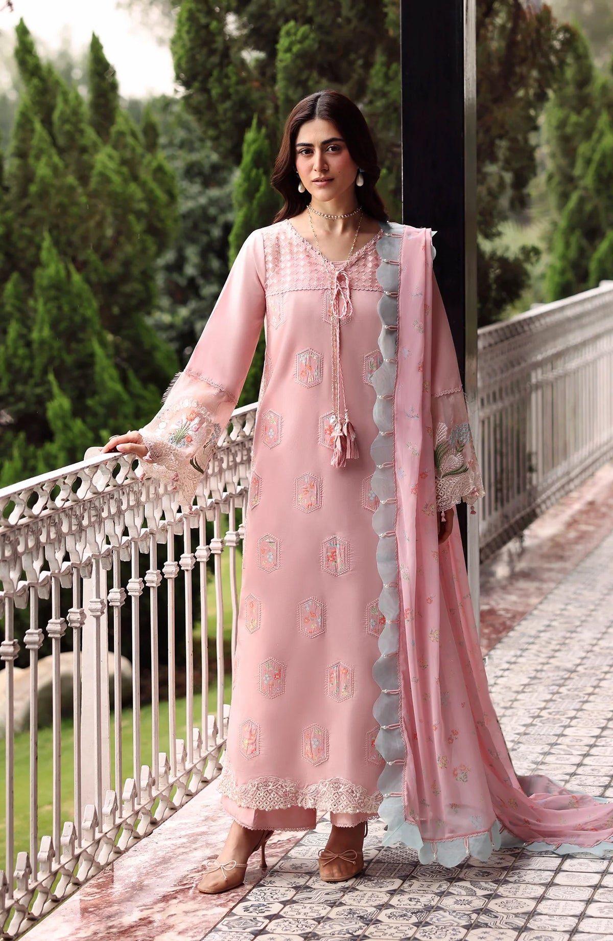Sardinia Embroidered Lawn Unstitched 3 Piece Suit - Rose Ridge - SRD26LW - Pink - Summer Festive Collection