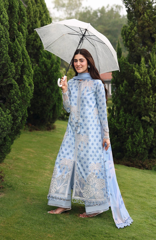 Sardinia Embroidered Lawn Unstitched 3 Piece Suit - Palm Breeze - SRD26LW - Blue - Summer Festive Collection