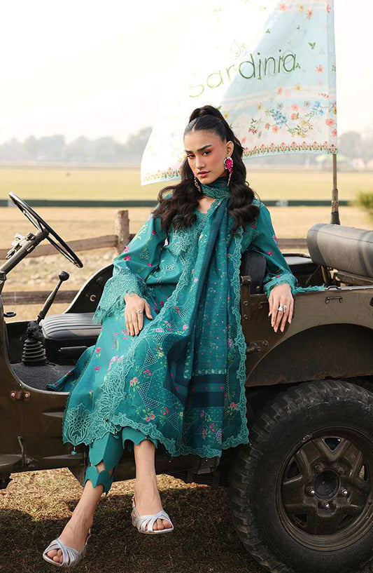 Sardinia Festive Embroidered Lawn Unstitched 3 Piece Suit - 1606-A TEAL WOOD - SRD26FS - Green - Spring Summer Collection