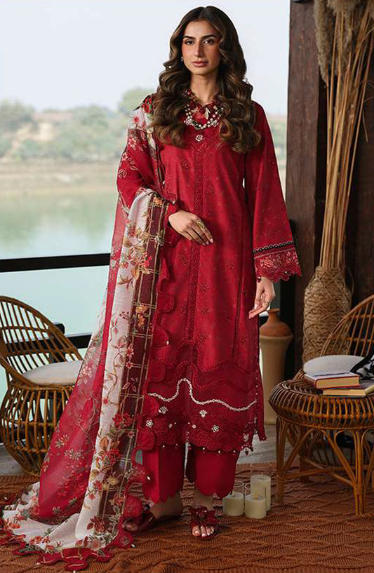 Sardinia Festive Embroidered Lawn Unstitched 3 Piece Suit - 1604-B POPPY - SRD26FS - Red - Spring Summer Collection