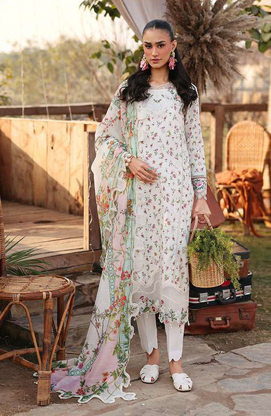 Sardinia Festive Embroidered Lawn Unstitched 3 Piece Suit - 1604-A PRIM ROSE - SRD26FS - White - Spring Summer Collection