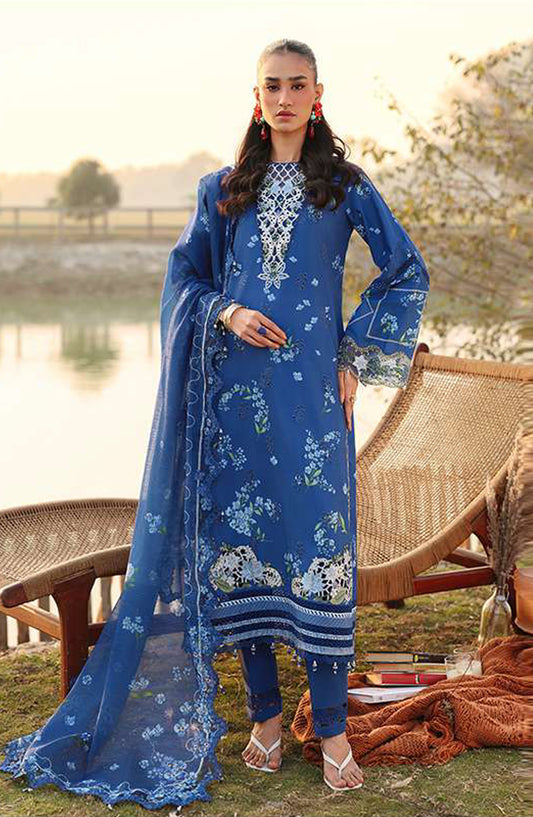 Sardinia Festive Embroidered Lawn Unstitched 3 Piece Suit - 1603-B RIVER SIDE - SRD26FS - Blue - Spring Summer Collection