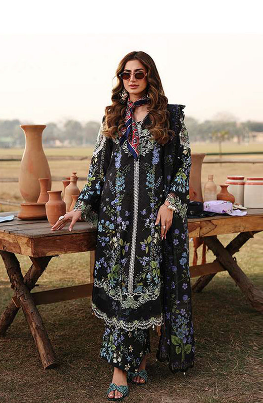 Sardinia Festive Embroidered Lawn Unstitched 3 Piece Suit - 1602-A DUSK - SRD26FS - Black - Spring Summer Collection