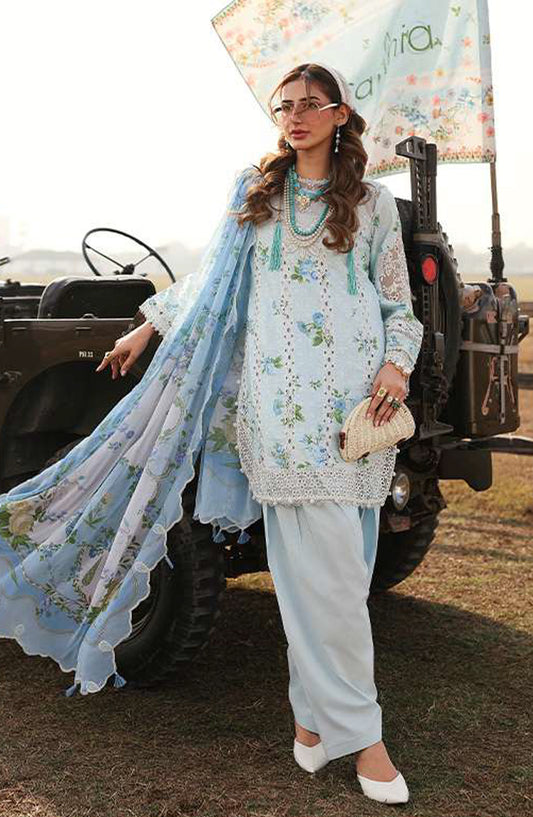 Sardinia Festive Embroidered Lawn Unstitched 3 Piece Suit - 1601-B SKY BELLS - SRD26FS - Blue - Spring Summer Collection