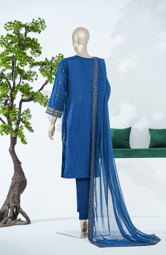 Sarom x Zari Motif by Amna Khadija Embroidered Lawn Stitched 3 Piece Suit - SZM-05 - AM26SZM - Blue - Festive Collection