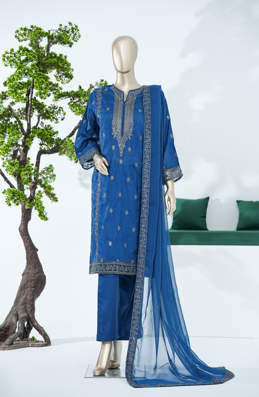 Sarom x Zari Motif by Amna Khadija Embroidered Lawn Stitched 3 Piece Suit - SZM-05 - AM26SZM - Blue - Festive Collection