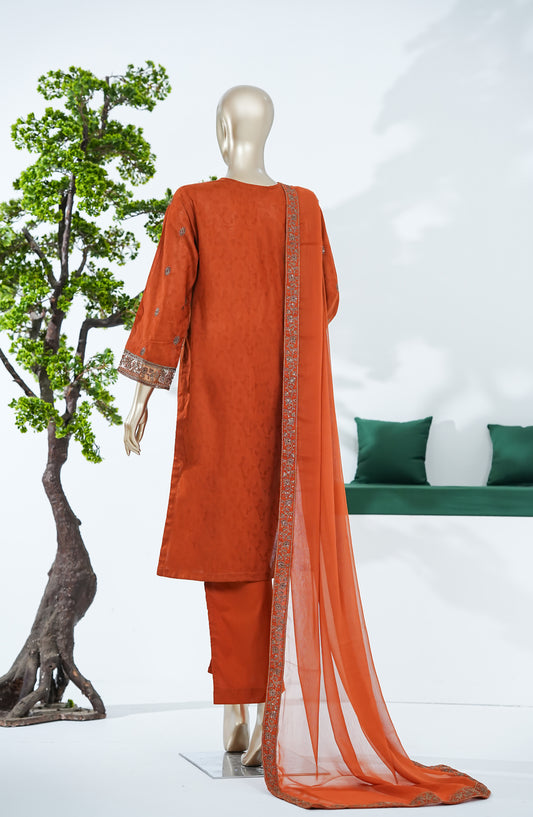Sarom x Zari Motif by Amna Khadija Embroidered Lawn Stitched 3 Piece Suit - SZM-04 - AM26SZM - Orange - Festive Collection