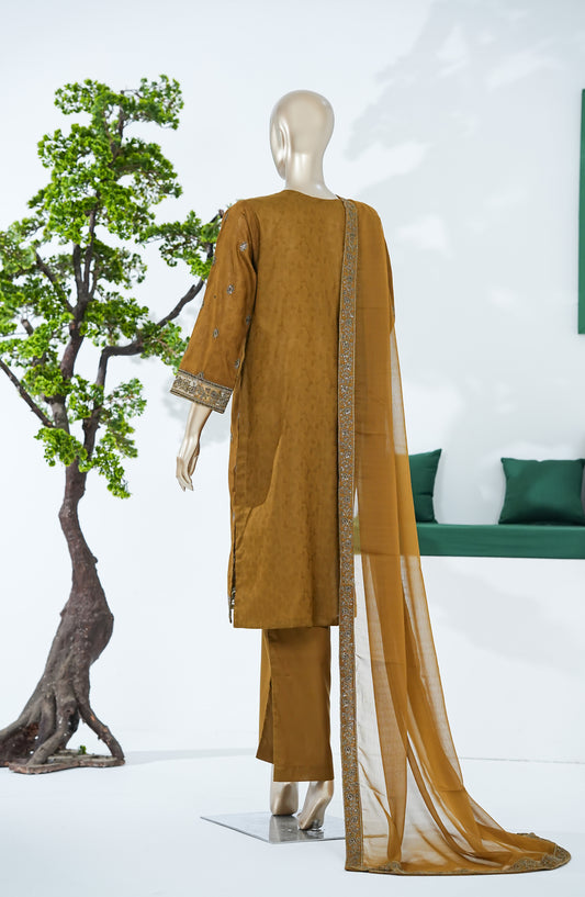 Sarom x Zari Motif by Amna Khadija Embroidered Lawn Stitched 3 Piece Suit - SZM-01 - AM26SZM - Rust - Festive Collection