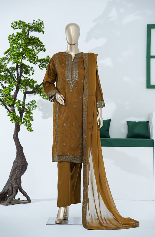Sarom x Zari Motif by Amna Khadija Embroidered Lawn Stitched 3 Piece Suit - SZM-01 - AM26SZM - Rust - Festive Collection