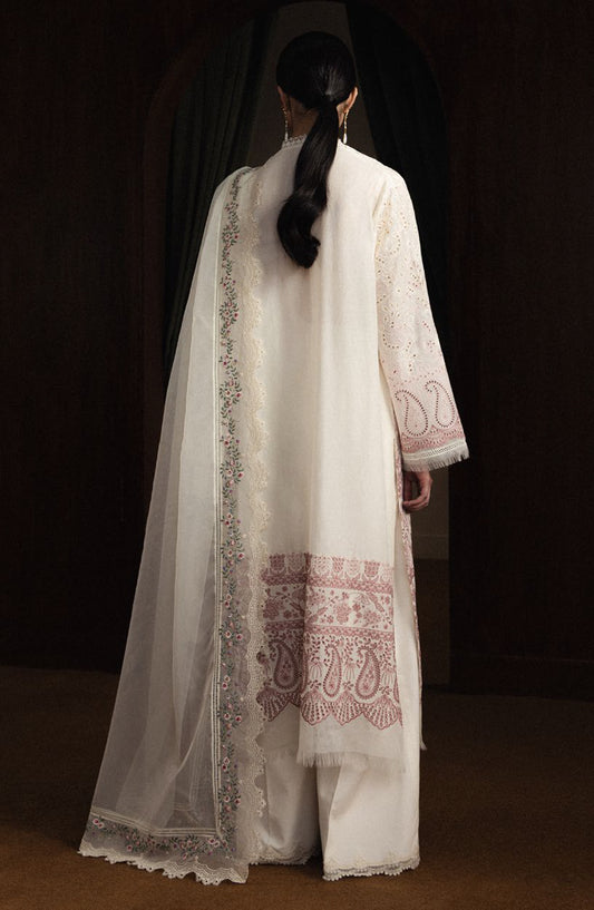 Satori by Zara Shahjahan Embroidered Lawn Unstitched 3 Piece Suit - HOSHIMI-D12 - ZS26ST - White - Luxury Summer Collection