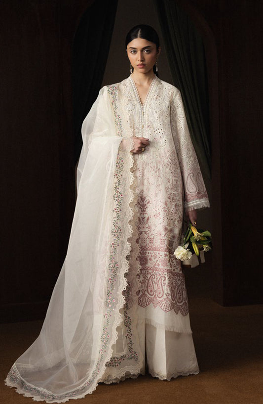 Satori by Zara Shahjahan Embroidered Lawn Unstitched 3 Piece Suit - HOSHIMI-D12 - ZS26ST - White - Luxury Summer Collection