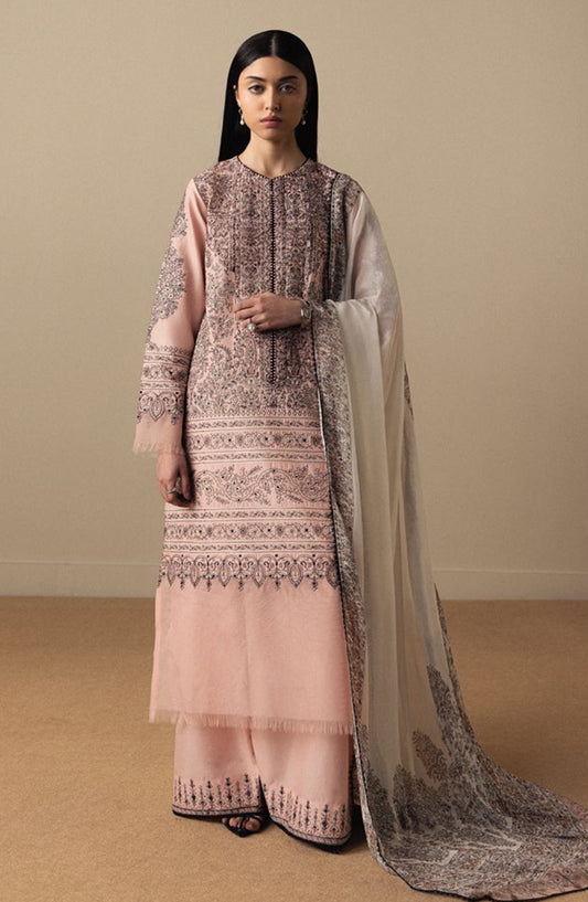 Satori by Zara Shahjahan Embroidered Lawn Unstitched 3 Piece Suit - AKAHANA-D11 - ZS26ST - Pink - Luxury Summer Collection